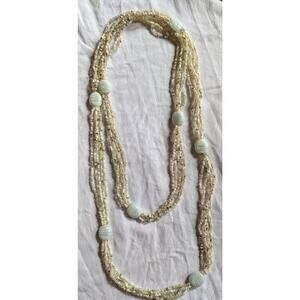 Long Necklace Beaded Mixed Beads Faux Pearls 5 Strand Glass 24" Drop